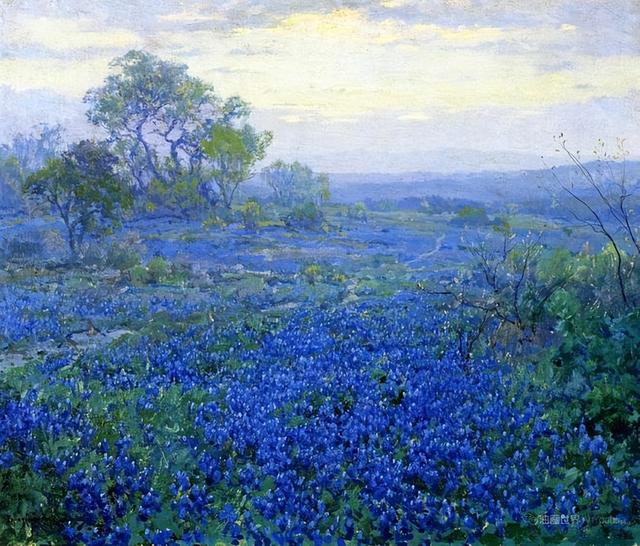 蓝色系的油画风景,好治愈!