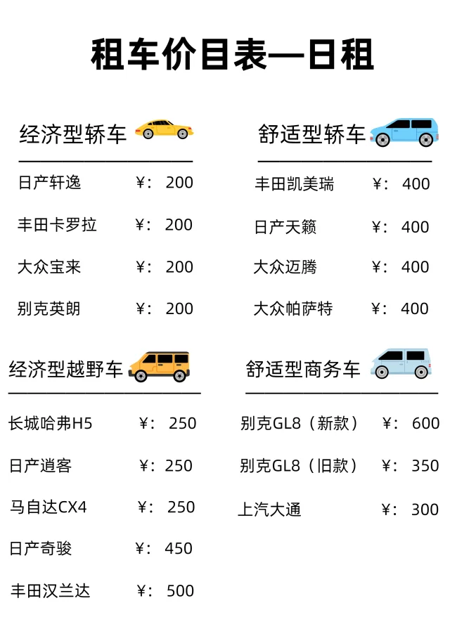 租车公司租车一天多少钱