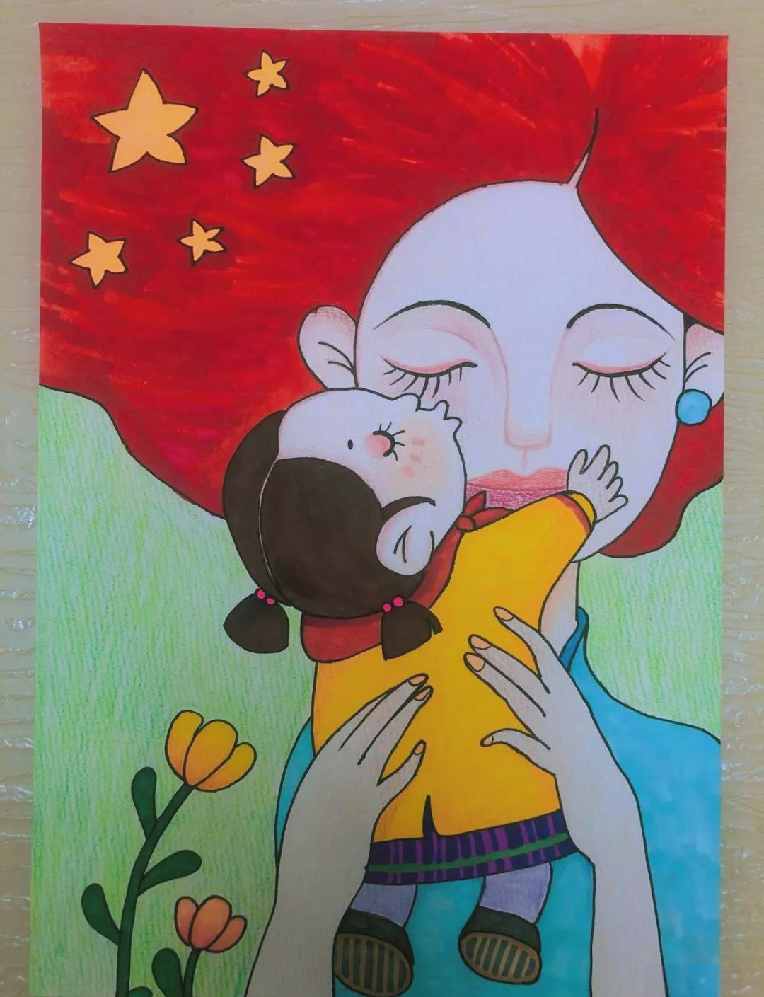 母爱如魔法:在画中,一位母亲手持魔法棒,她的周围环绕着她