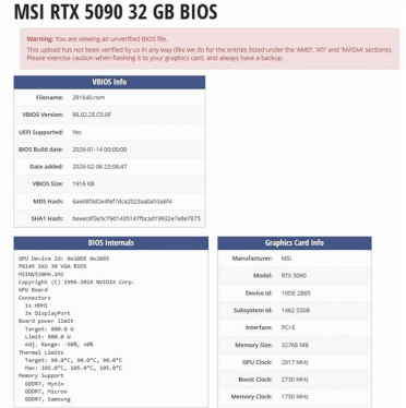 唯一1000W显卡BIOS！微星RTX 5090闪电BIOS流出：非微星卡也能用