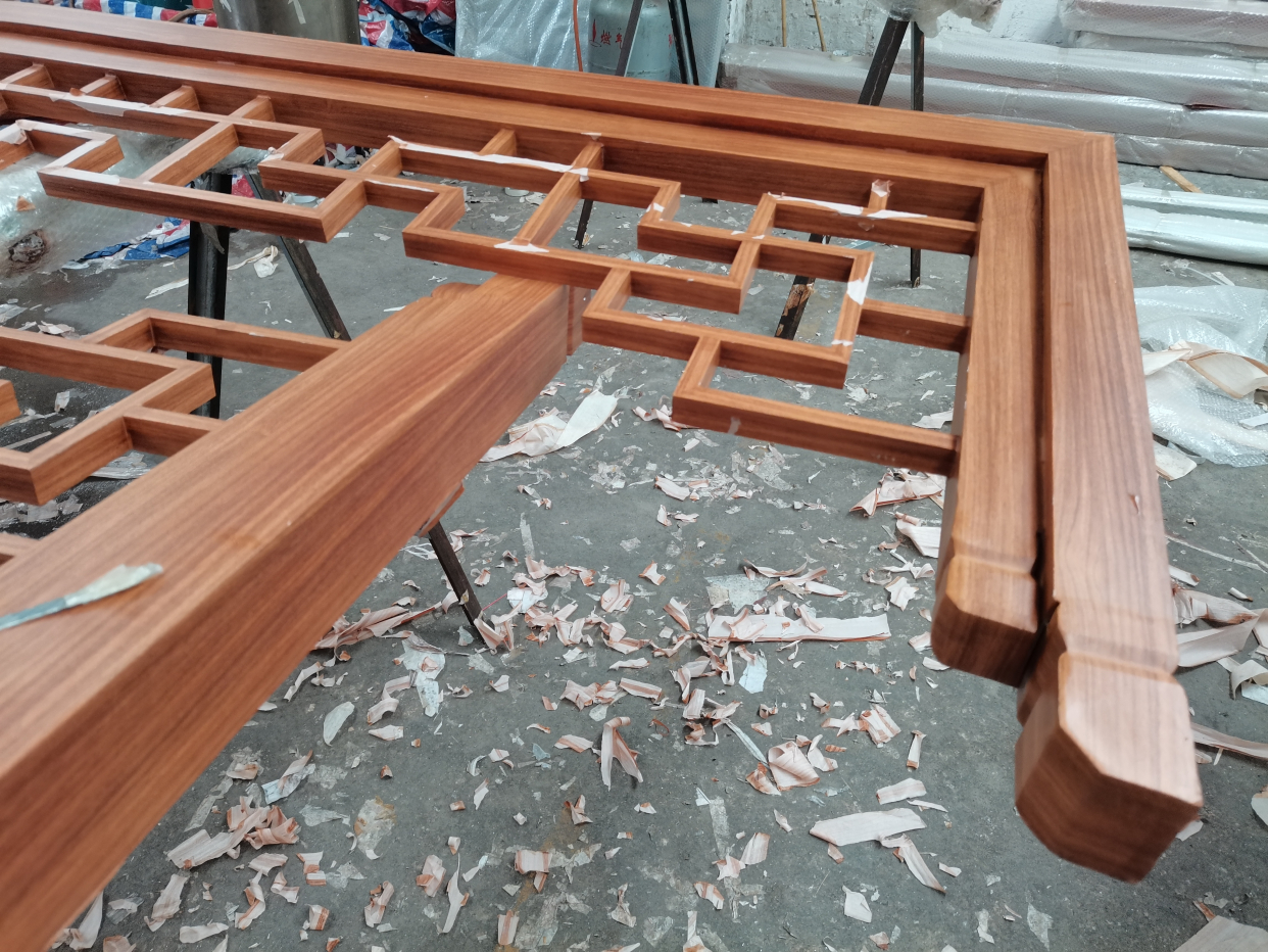 长廊冰裂纹铝挂落 棕色铝挂落万字格