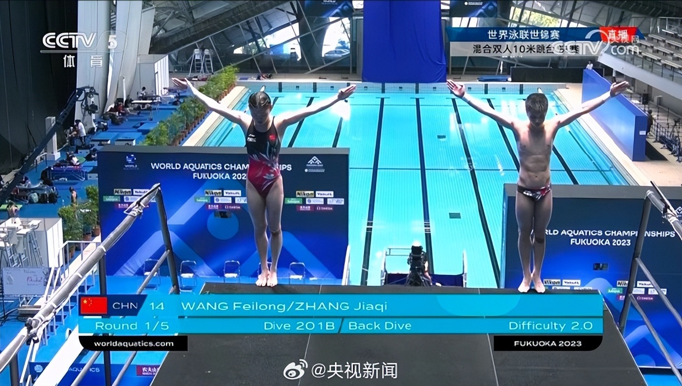 中国队夺得本届游泳世锦赛跳水首金,张家齐王飞龙组合获跳水混双10米