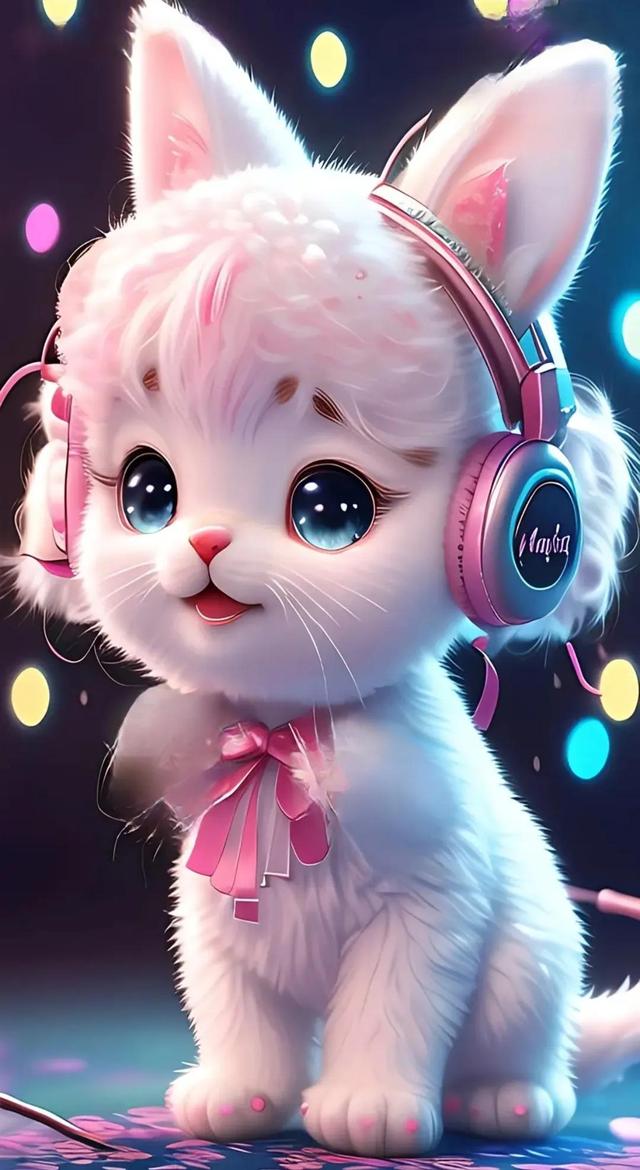 美图:戴上耳机听歌的小猫咪