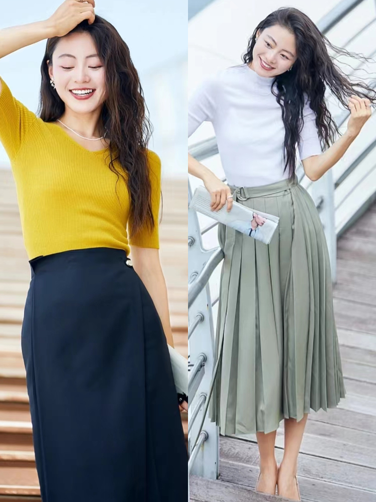 这才是打开"春季"时尚的正确方式:针织衫配半身裙,优雅又气质