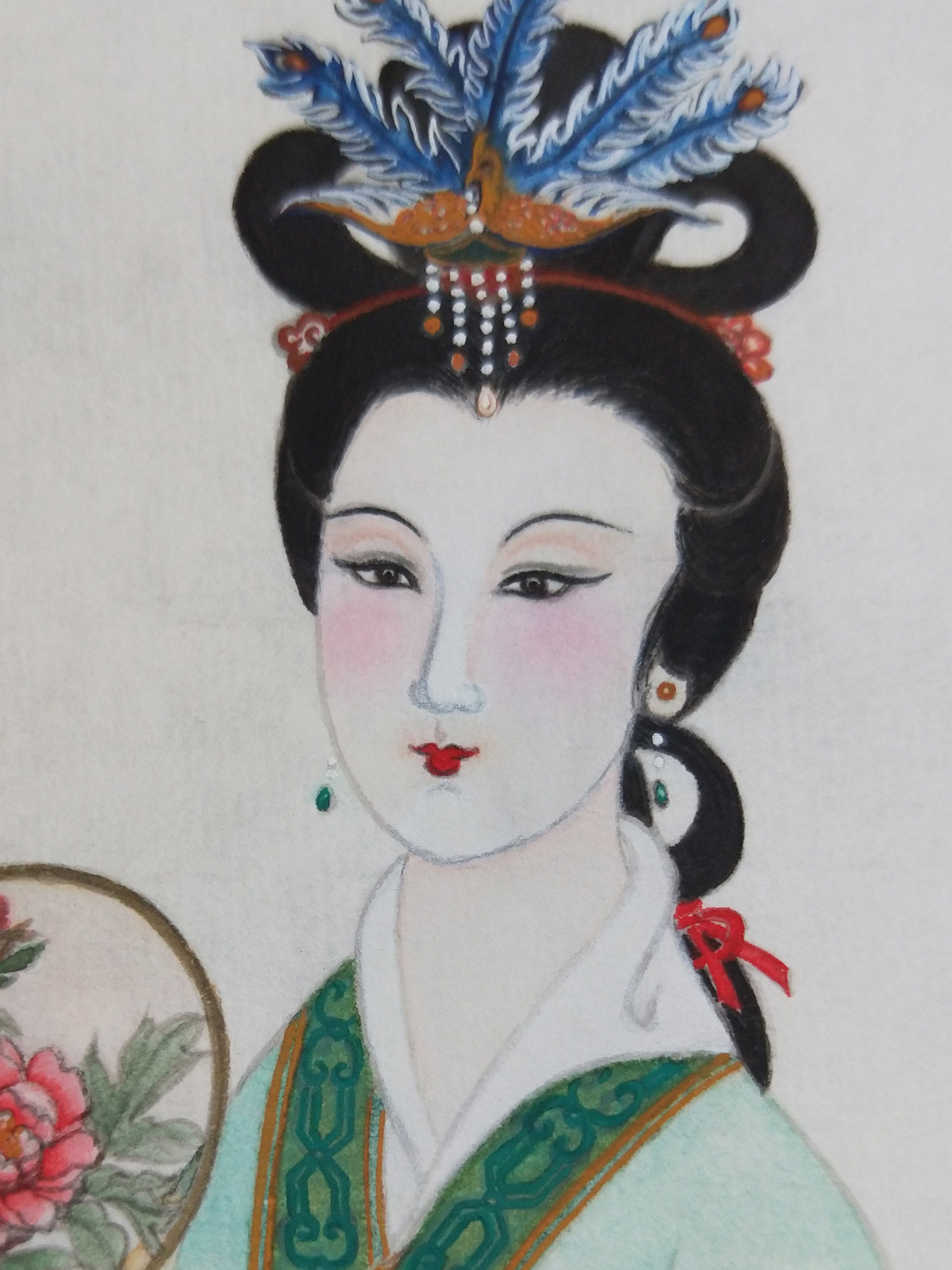 芭蕉美人图(黄丽燕国画工笔仕女图古装美人绘画)