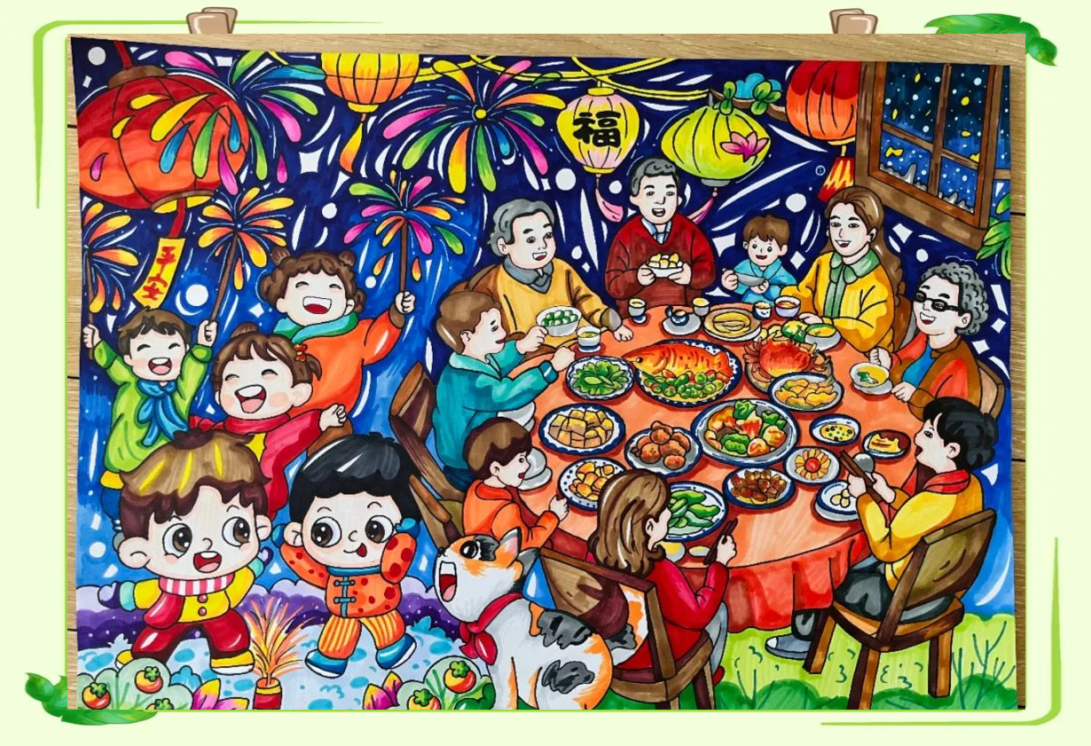 青少年绘画作品展示年味儿,传统与创新交融