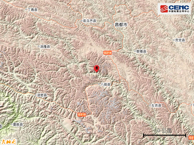西藏昌都市八宿县发生3.1级地震