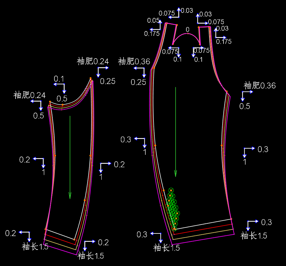 西装放码西服袖牛角袖放码复杂女装推版,公主缝西服袖推码