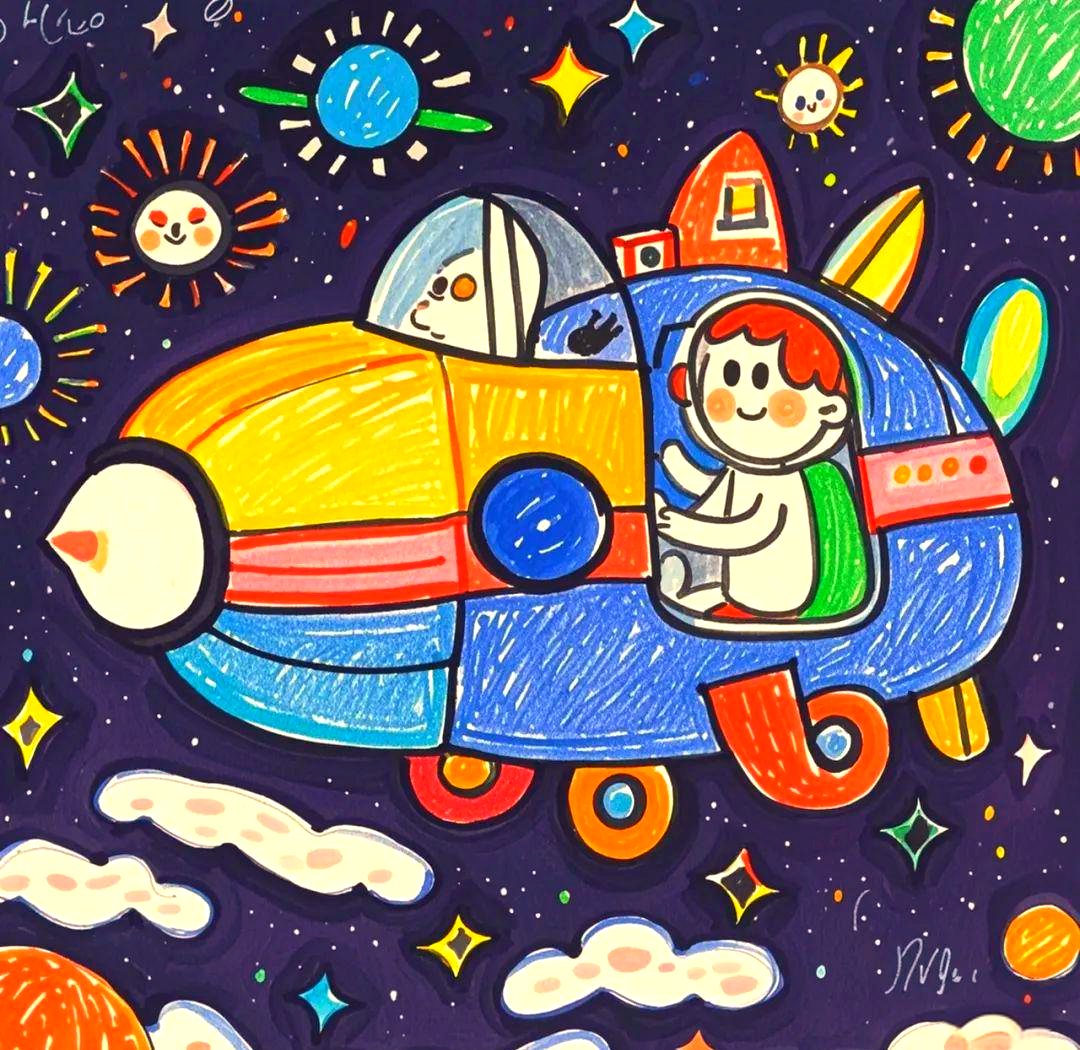 科幻系列创想绘画的多部作品,富有想象力,适合幼儿及小学绘画参考