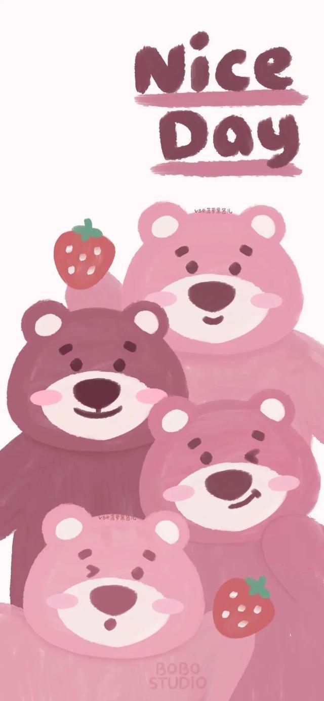 草莓小熊油画壁纸图片