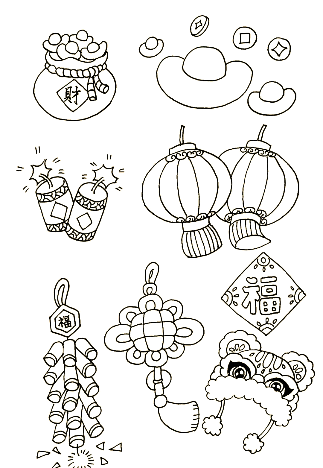 用简笔画表达新年元素,创意与象征齐飞