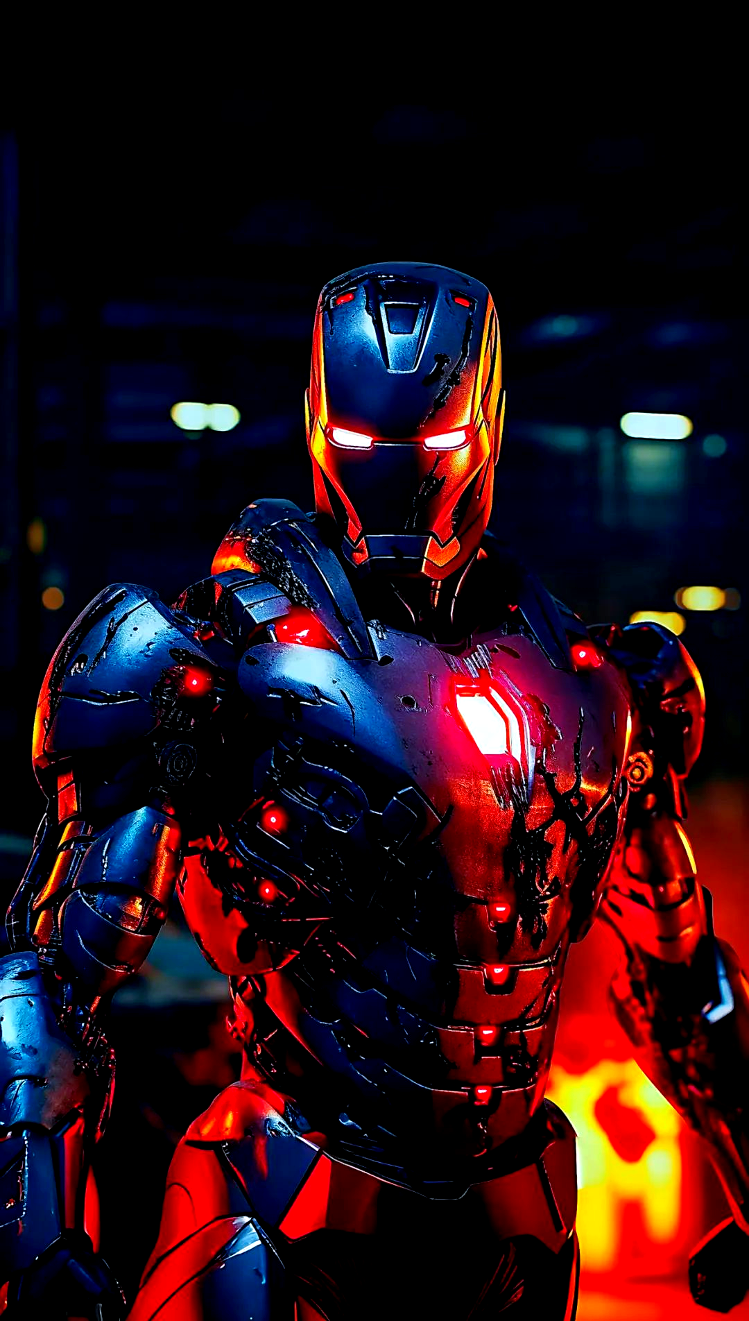 钢铁侠战损版装甲壁纸,全身红光闪耀,升级为地狱合金战甲