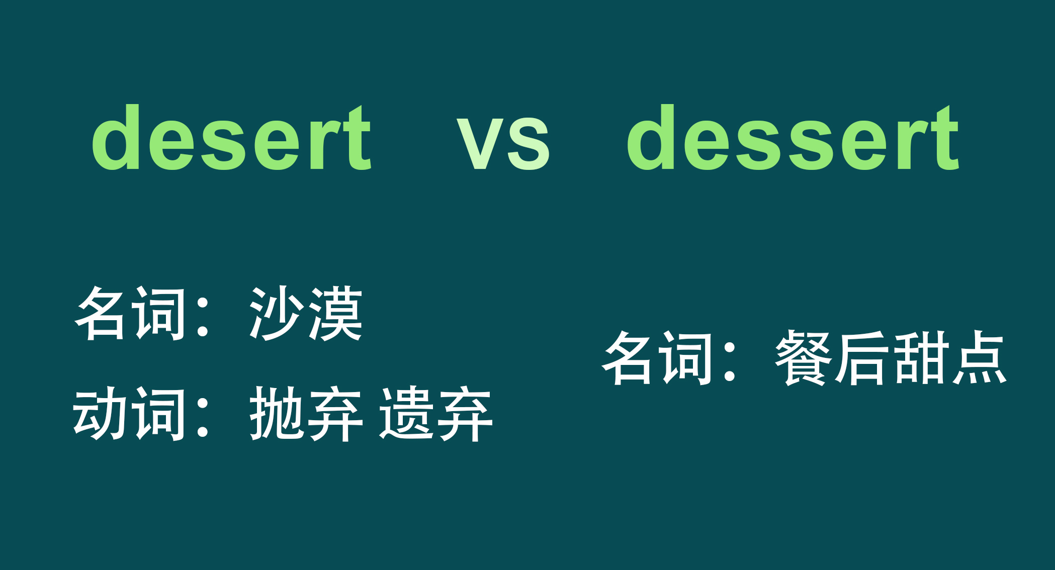 desert,dessert一个字母之差,意思却千差万别