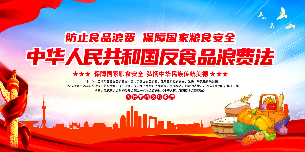 反食品浪费法带文字内容横版宣传教育展板
