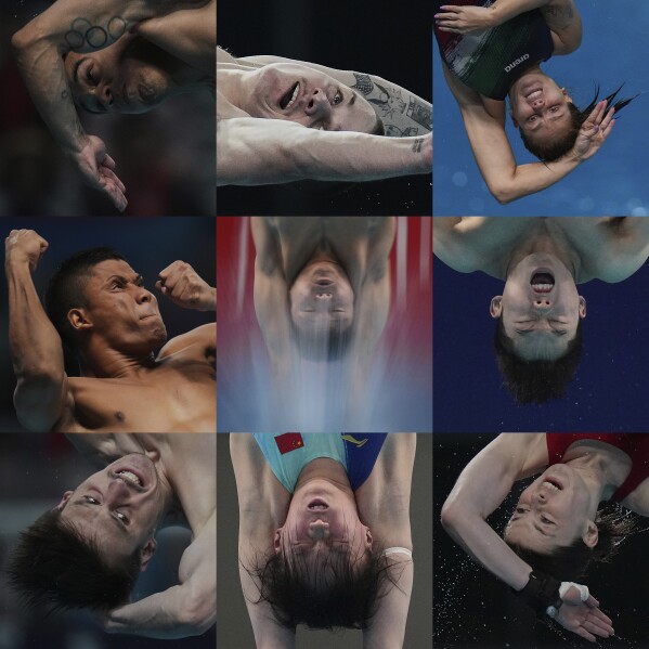 美联社照片:跳水板与水面之间瞬间中跳水者的表情