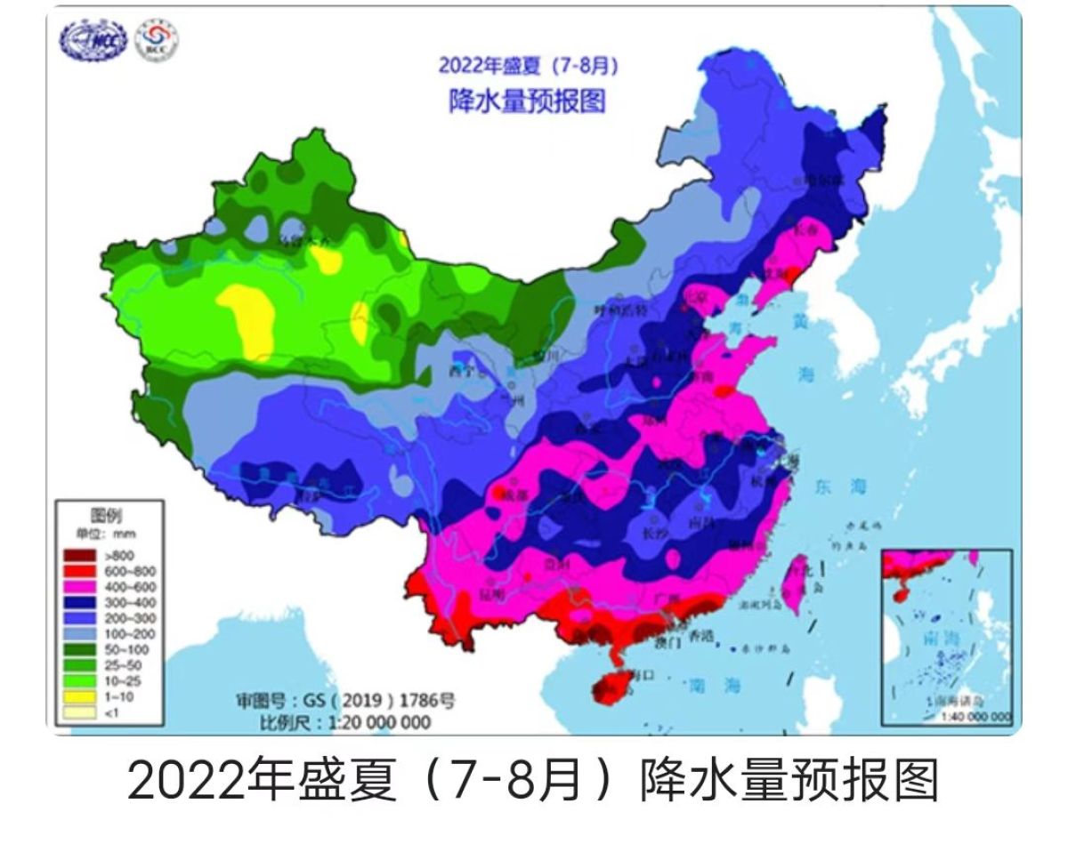 今年盛夏我国有南北两条多雨带,预计河南大部降水偏多