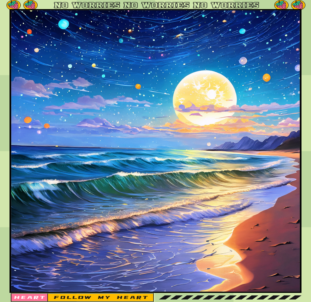 梦幻海滩夜景油画,展现自然之美与艺术魅力