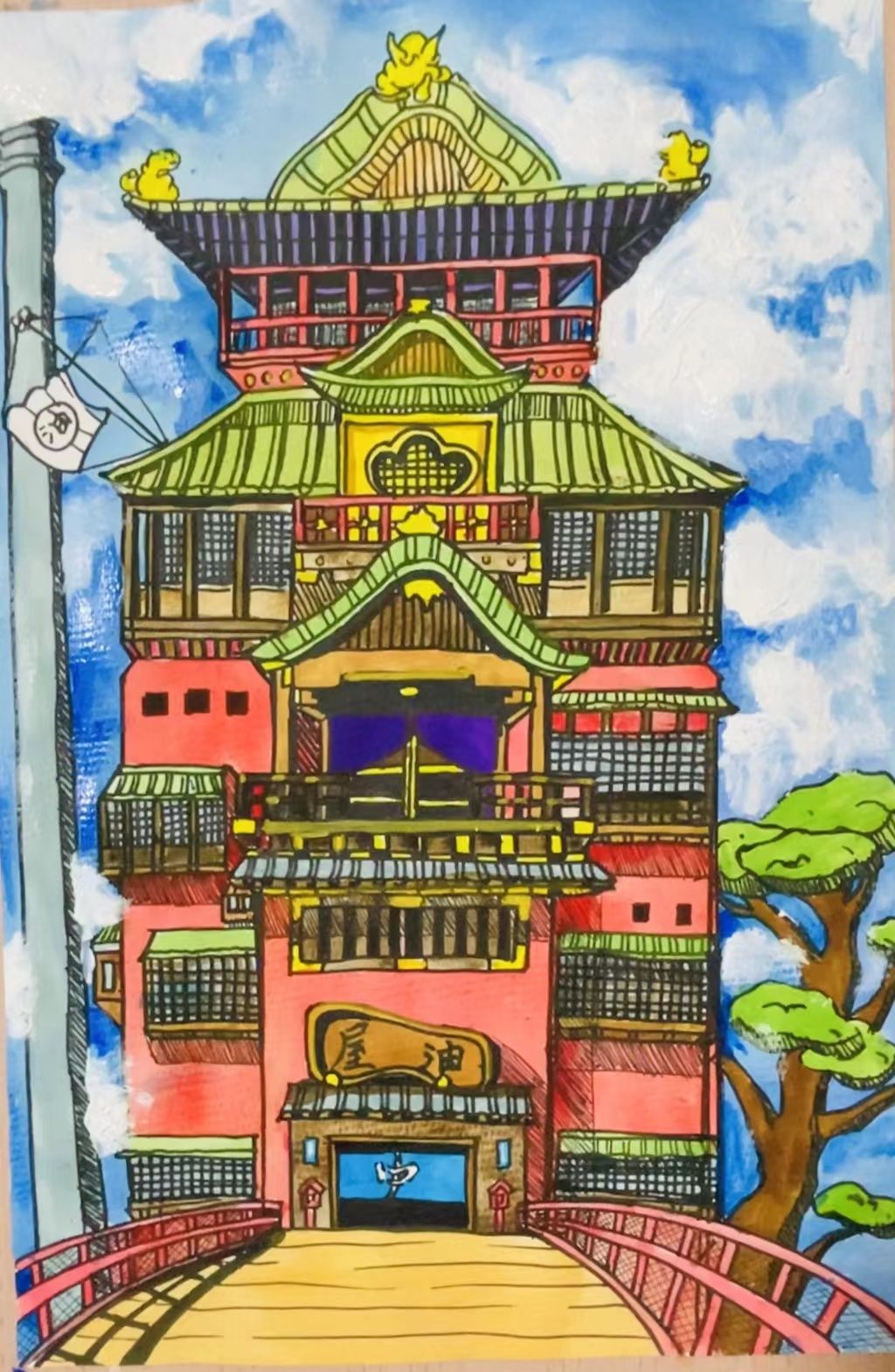 暑期绘画课课件|千与千寻的油屋马克笔上色丙烯画背景