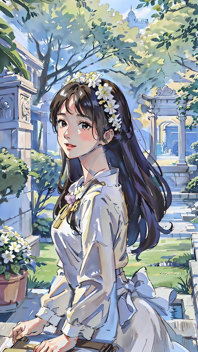 ai绘画,《茉莉花女孩》:浪漫花园中的梦幻场景
