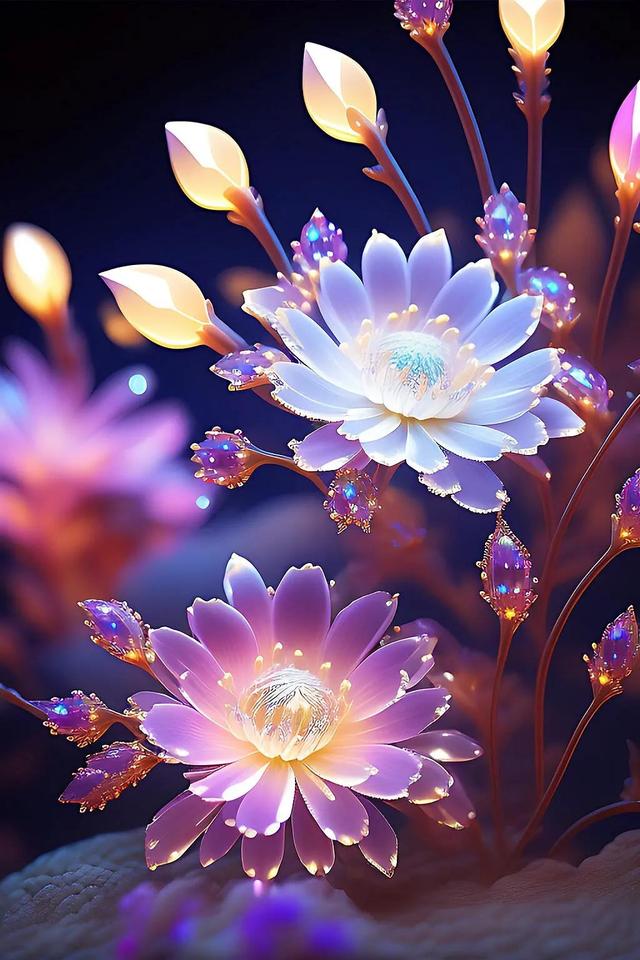 手机壁纸:晶莹剔透的水晶花朵