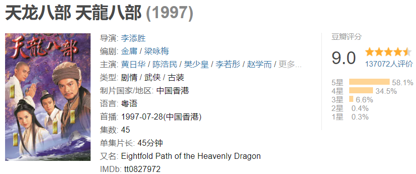 新版《天龙八部》豆瓣3.4分:别打着致敬名义毁经典
