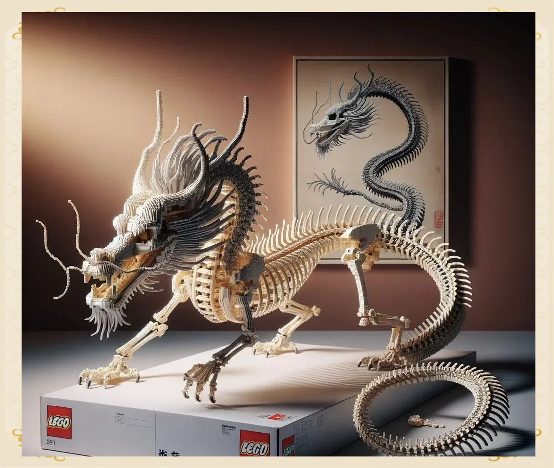 乐高积木呈现的精美中国龙化石模型