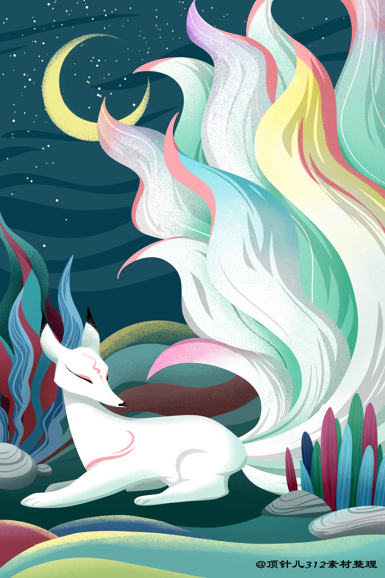 中国古代神话传说,海报设计素材,九尾狐近卫填海等一系列插画