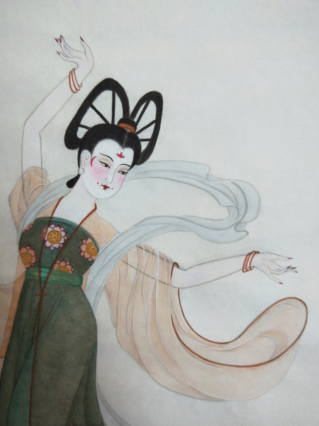 莲舞图(黄丽燕国画工笔画仕女图传统人物绘画)