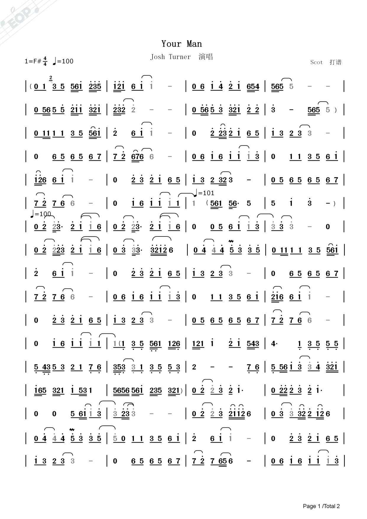 「欧美经典乡村音乐」your man_josh turner演唱——动态简谱