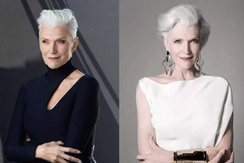 3个优雅时尚的美丽女人坦然露出头上的白发用自信征服世人