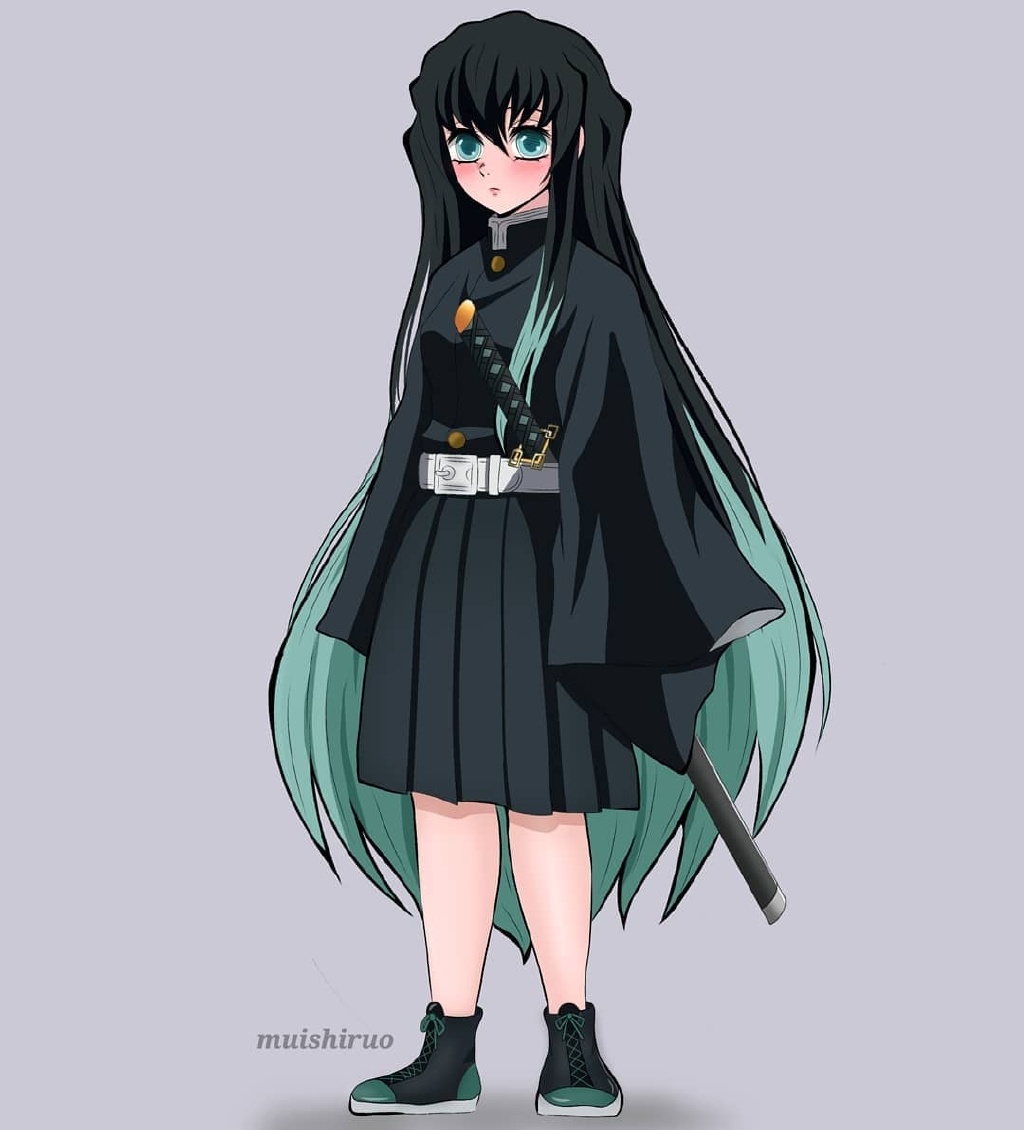 被画师改变性别的九柱,蛇柱长发及腰,蝴蝶忍和义勇配一脸