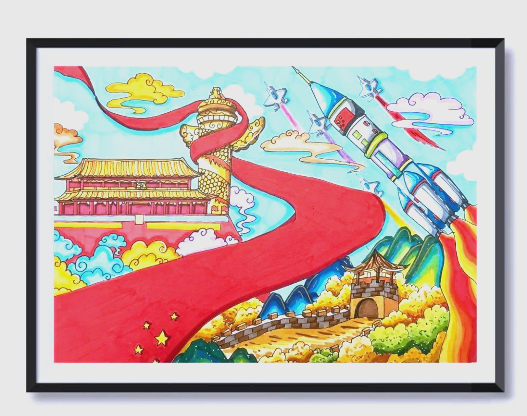 红色主题绘画,展现少先队员的家国情怀与未来展望