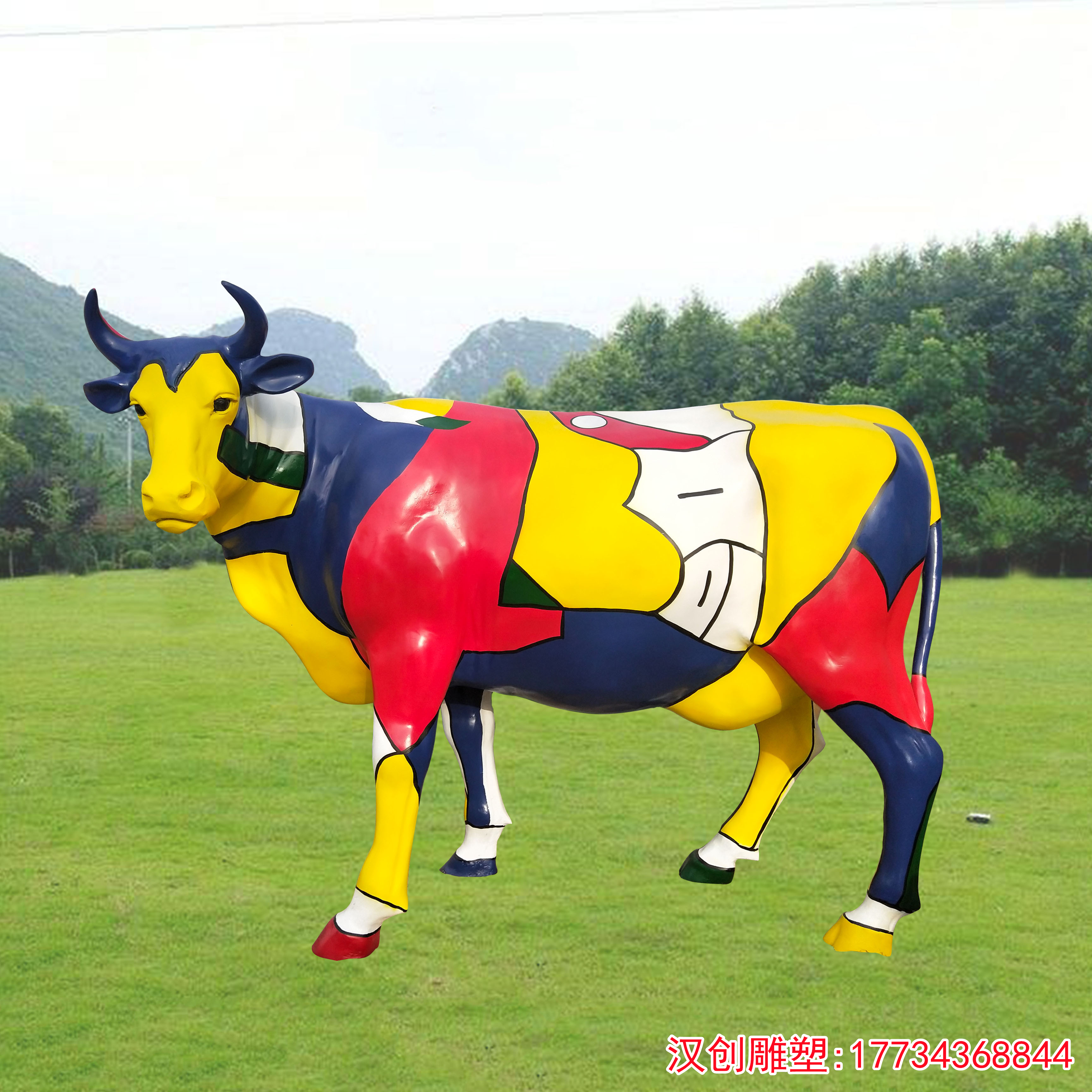 玻璃钢牛雕塑 彩绘牛雕塑