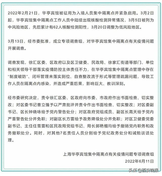 华亭宾馆集中隔离点有关问题调查处理情况公布 多人受处分