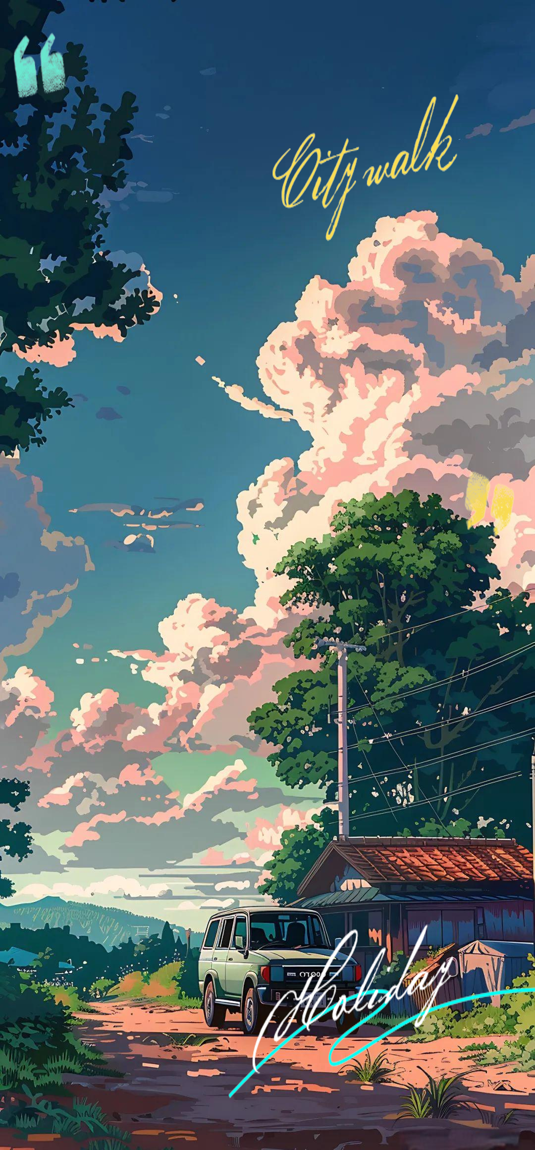 全屏壁纸欣赏:独特墨绿色汽车带你感受大自然之美