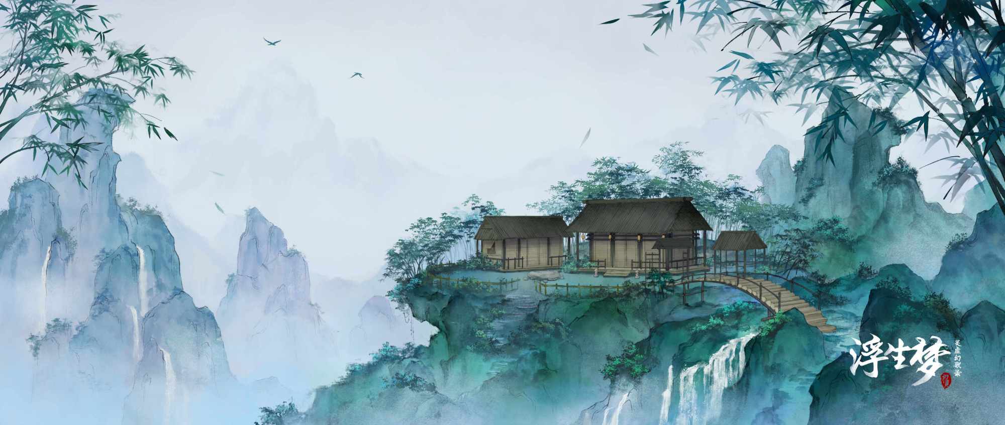 非常具有意境的古风场景插画,很适合做壁纸!