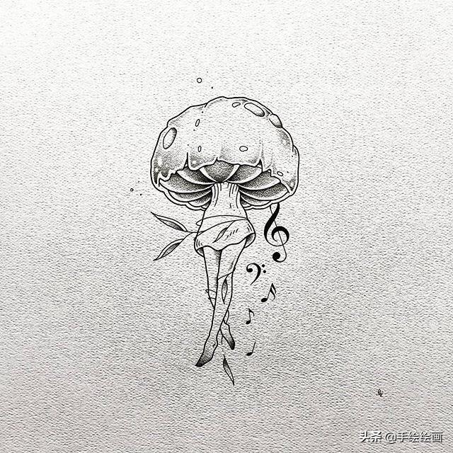 「插画欣赏」很适合作为纹身图案的黑白手绘