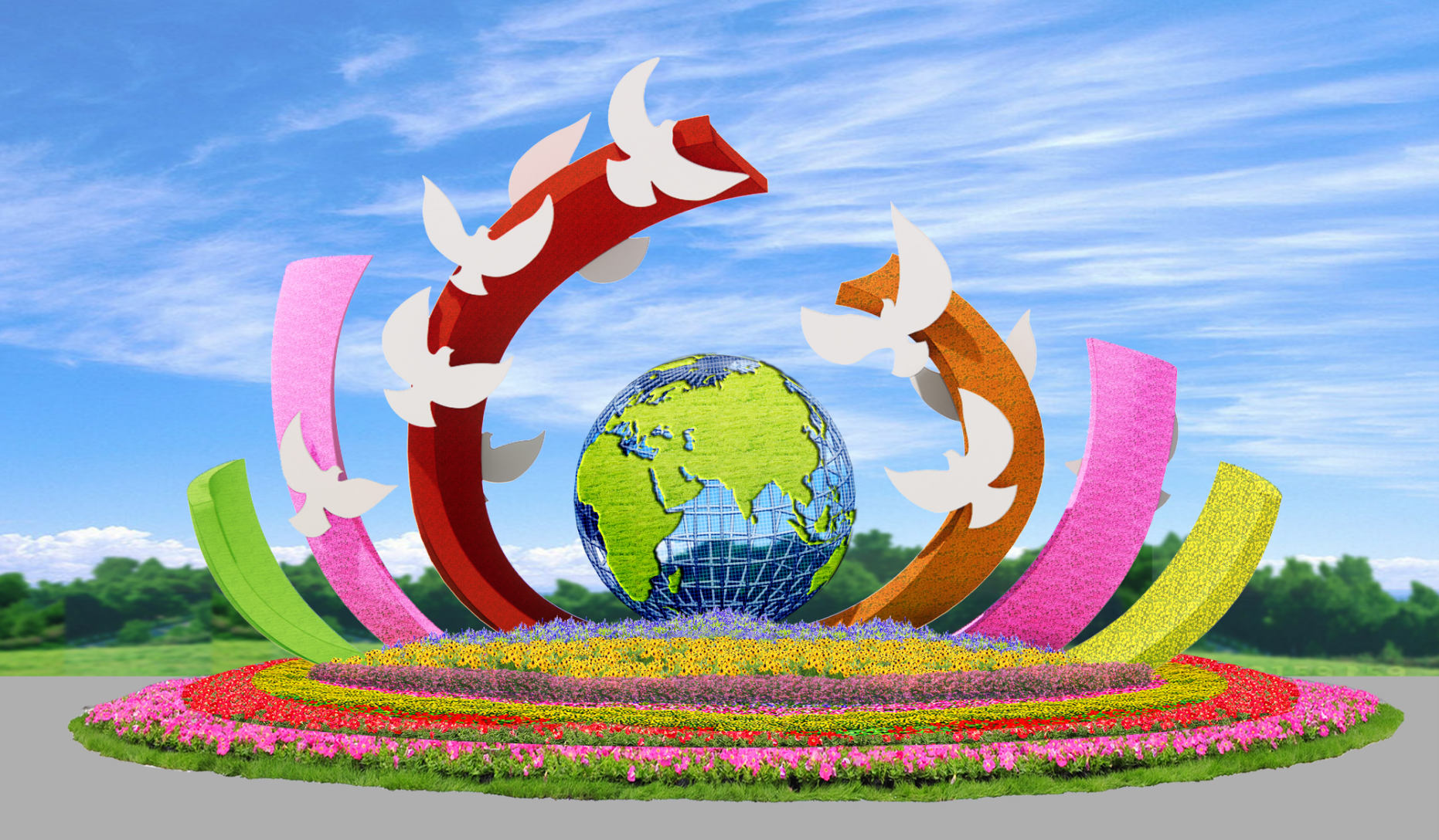 天安门广场布置"祝福祖国"花篮,14组立体花坛将亮相长安街