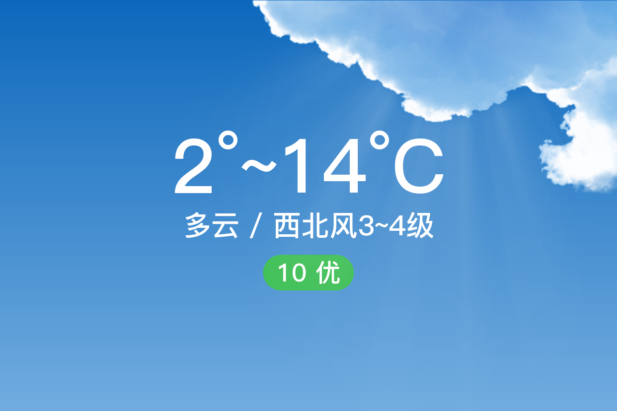 「承德鹰手营子矿」10/10,多云,2~14℃,西北风3~4级,空气质量优