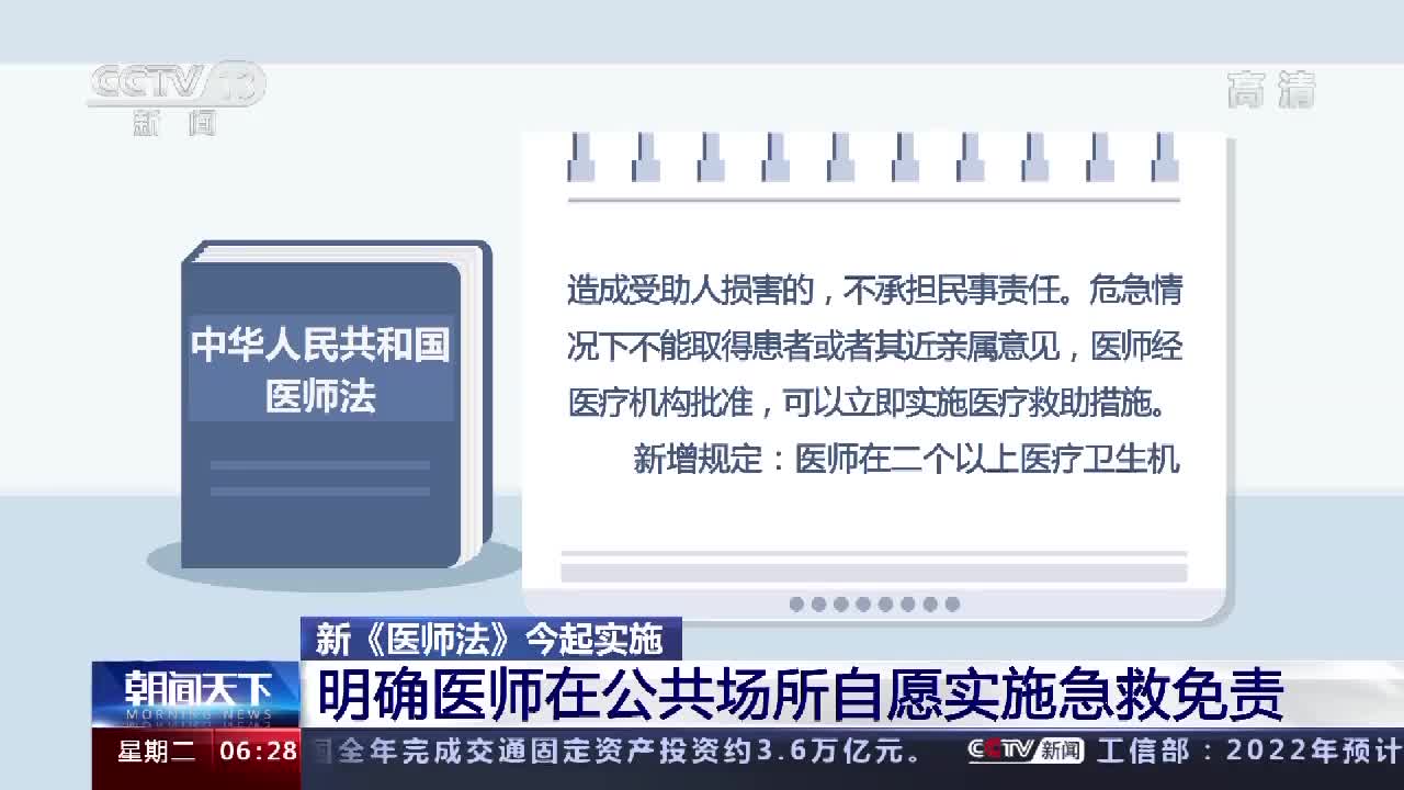 新医师法今起实施丨明确医师在公共场所自愿实施急救免责