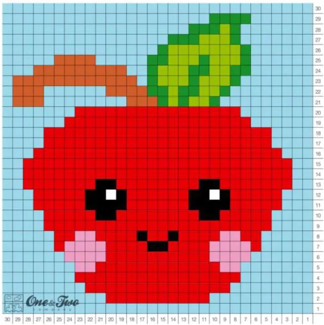 红艳艳的像素画苹果,超可爱,附对角线毯子钩织教程