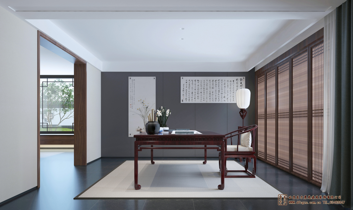 新中式四合院书房设计:文人雅客挥洒自如