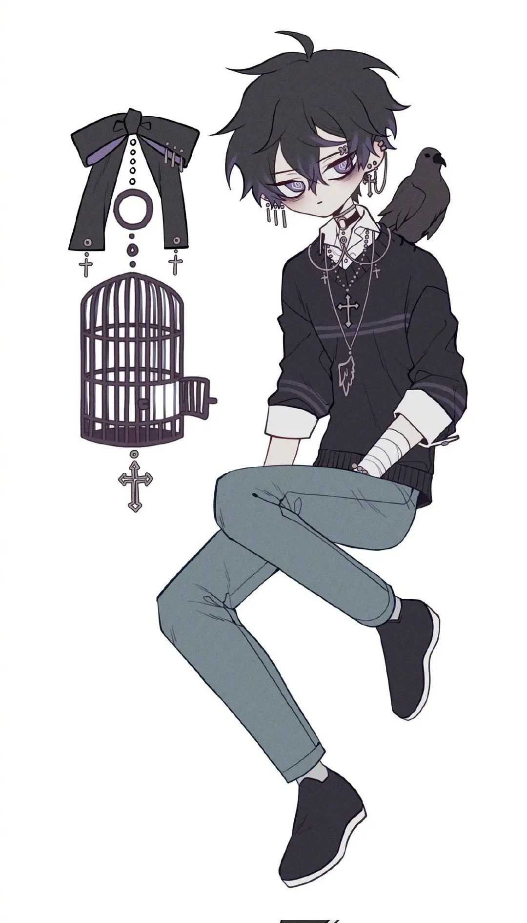 自带病娇属性的正太少年人物插画,服装设计非常帅气