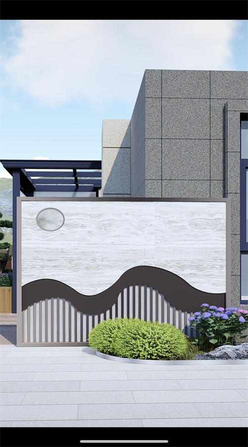 不锈钢山水景墙我家的庭院景墙和效果图一样