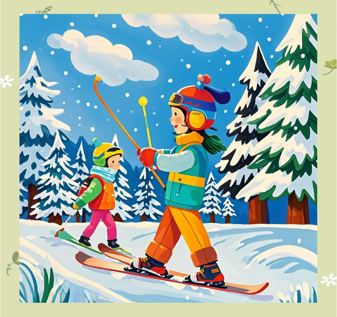 冬季滑雪场绘画,展现儿童眼中的美景与梦想