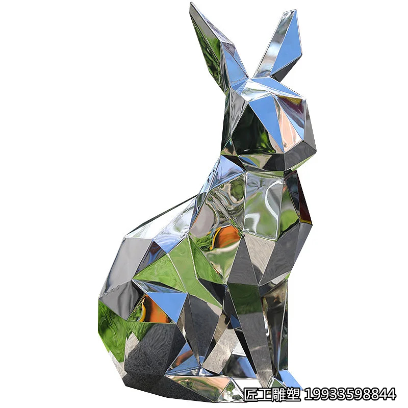 不锈钢兔子动物雕塑 几何造型动物雕塑