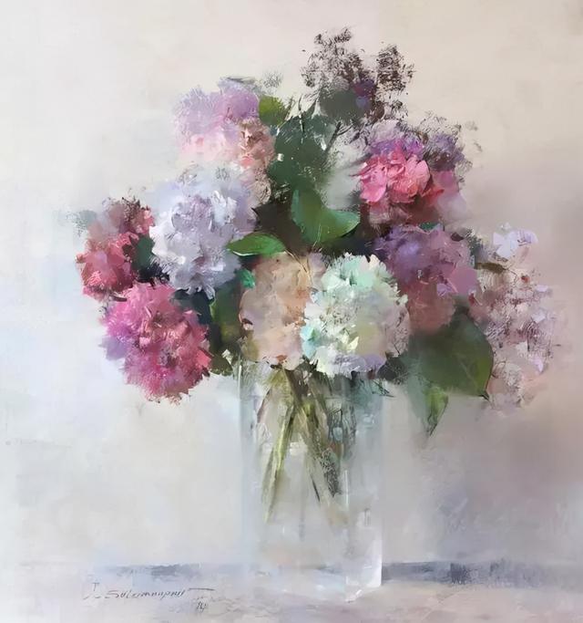 艺术家javad soleimanpour的油画花卉凌乱而又有气势的笔触美
