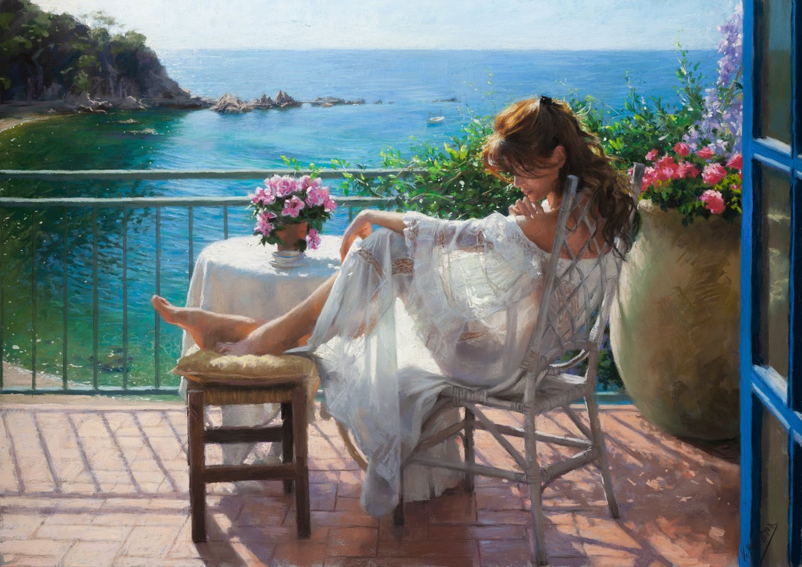 西班牙画家 维森特·罗梅罗 海边美人油画作品欣赏