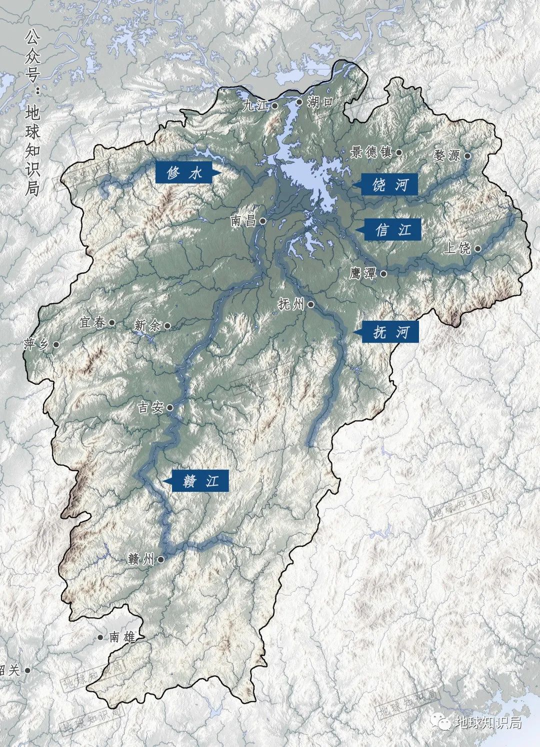 抚河,信江,饶河,修水五大河流江西境内97%的地表径流都通过赣江,抚河