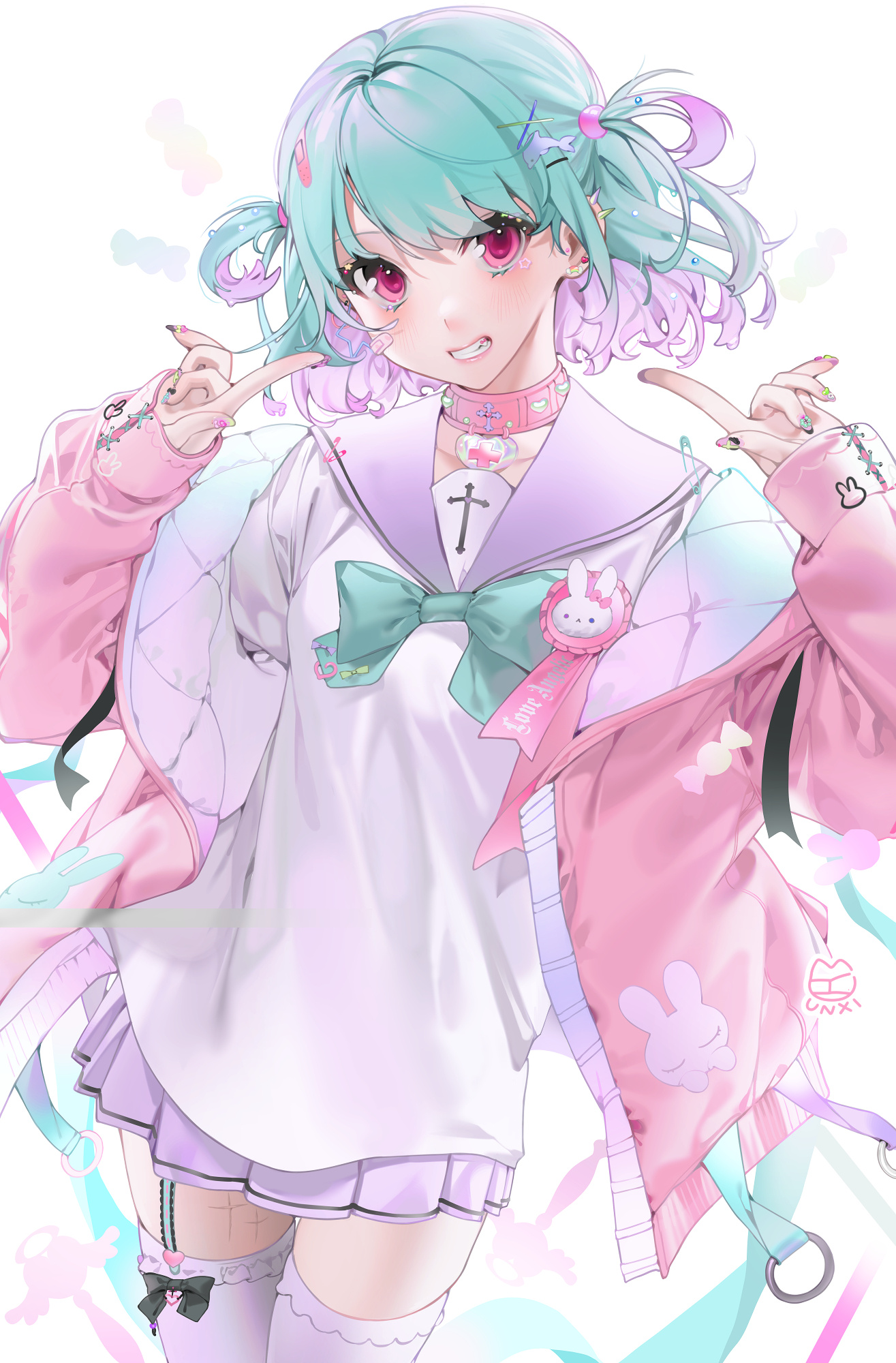 画师「unxxi」作品欣赏:邪魅可爱,个性十足的病娇少女人物插画